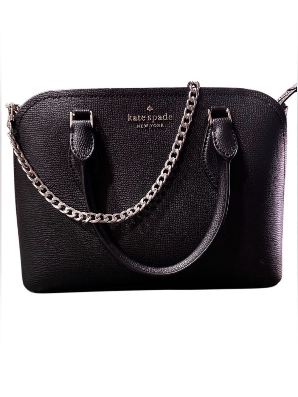 KATE SPADE DARCY Black Pebbled Leather Chain-Handle Satchel 11” wide by 8” tall